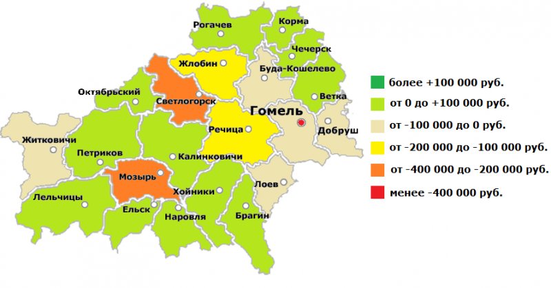 Карта гомельской области с районами